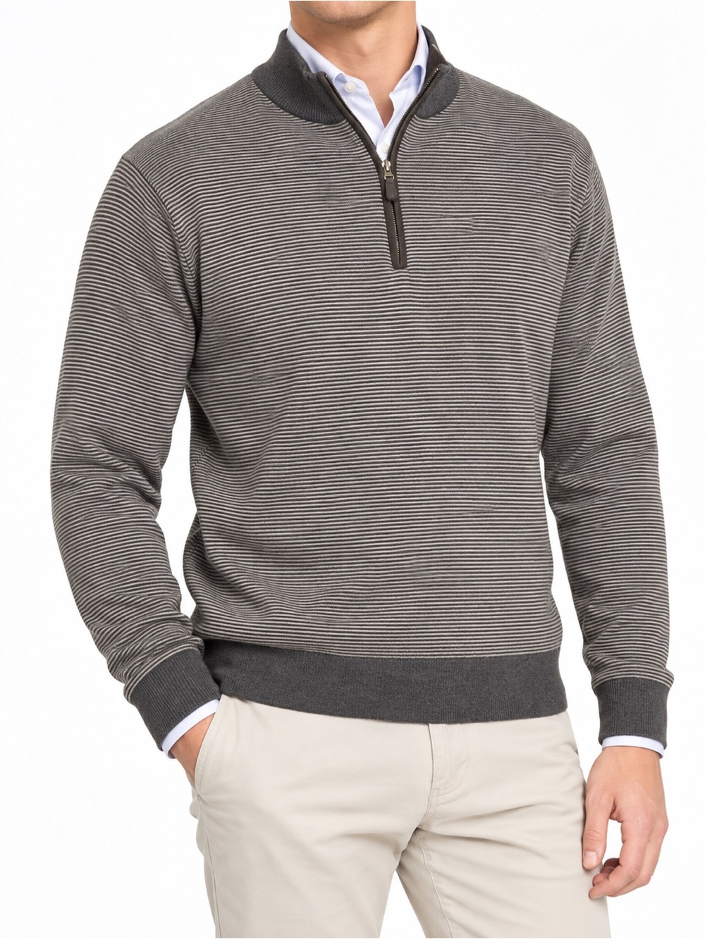 Peter Millar Needle Stripe 100% Merino Wool Quarter Zip Sweater Men’s M Brown